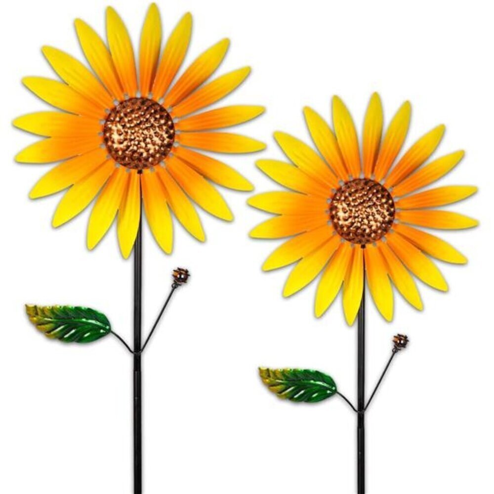 2 Packs Wind Spinners Outdoor, Sunflower Decor Windmill for Yard, Pinwheels